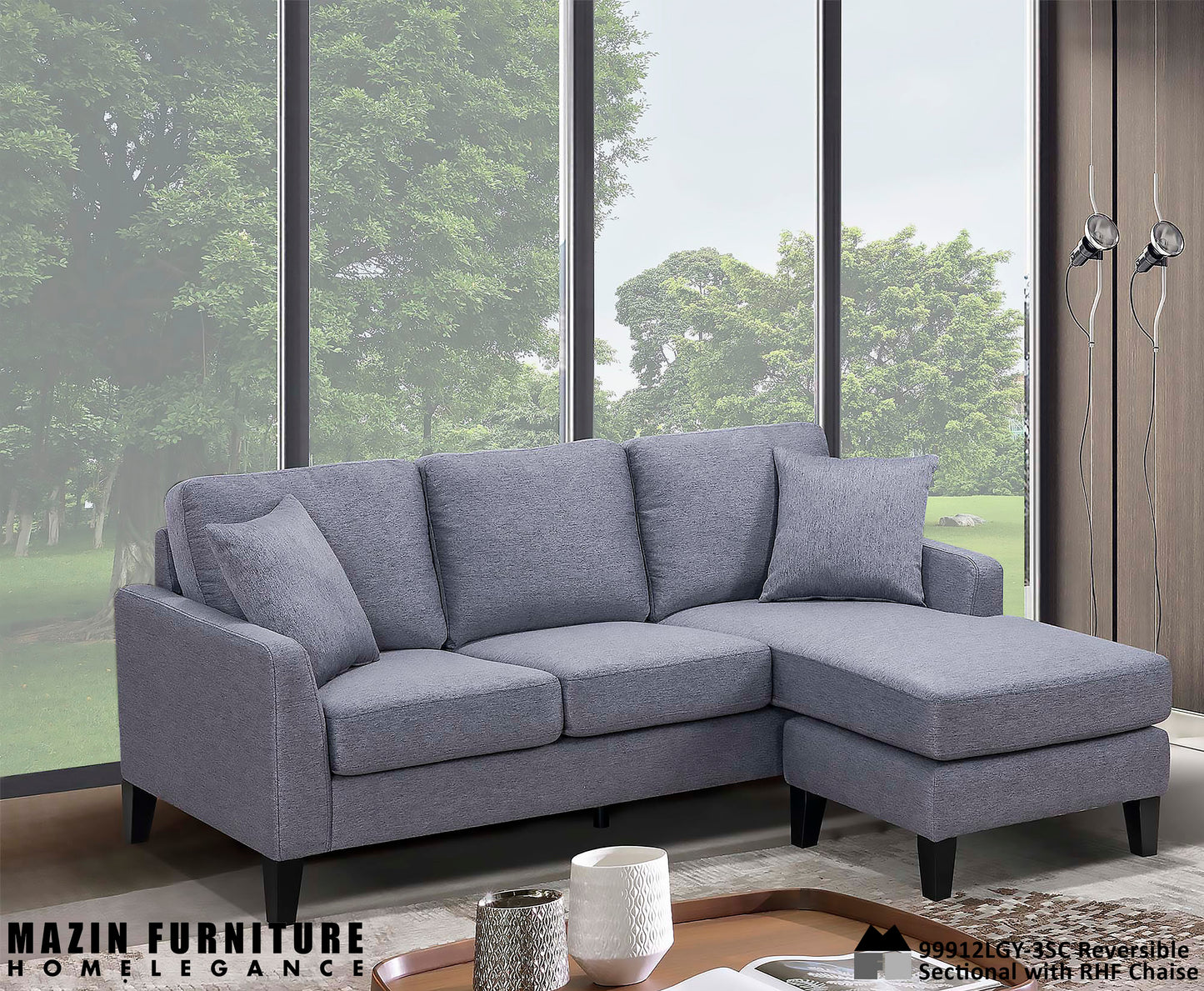 Model 99912LGY-3SC Reversible Sectional Sofa Chaise .Very Limited Toronto Stocks