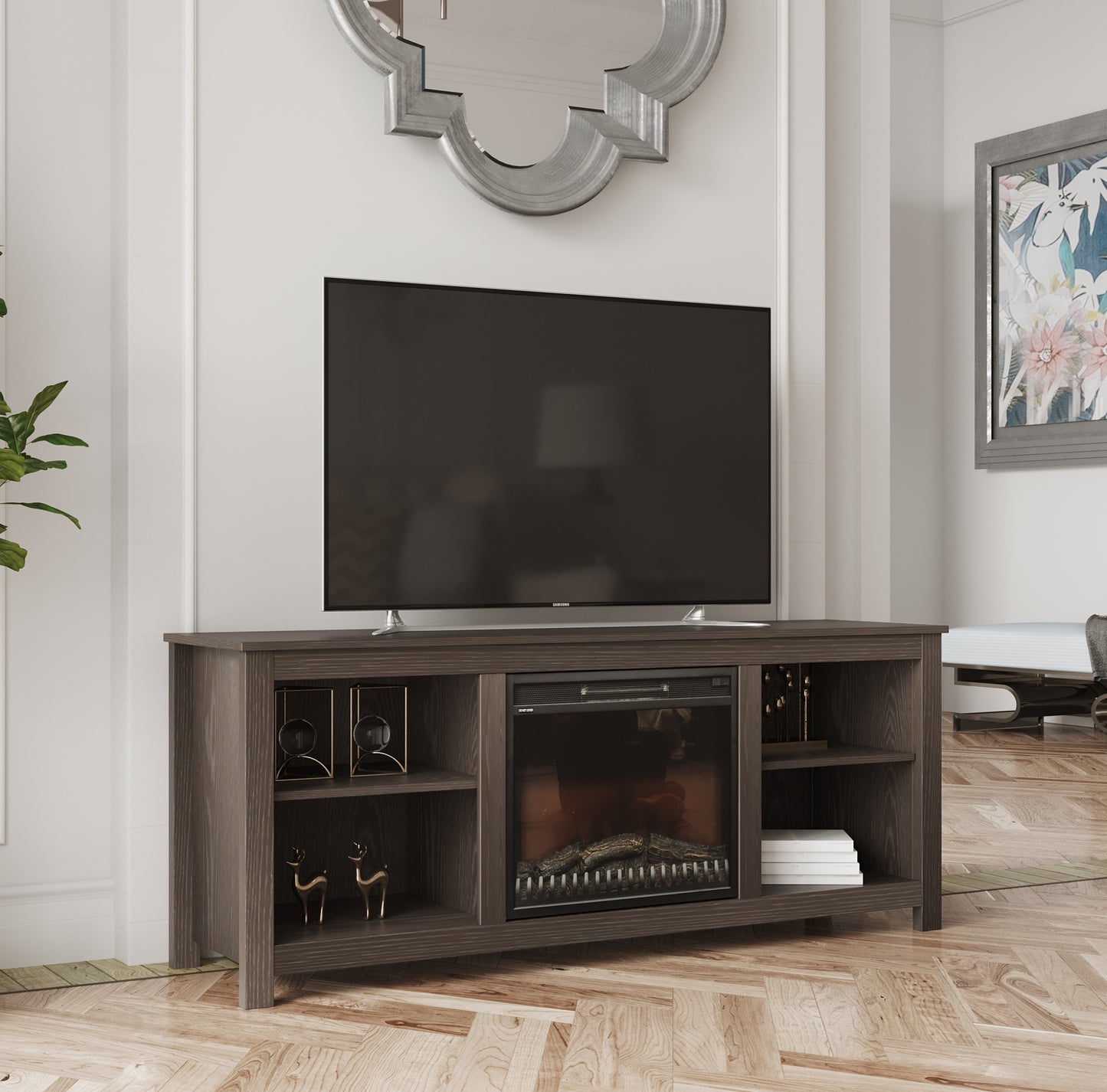 58-inch TV Stand with Fireplace, Grey Finish 45601-58 Toronto Stocks (Copy)