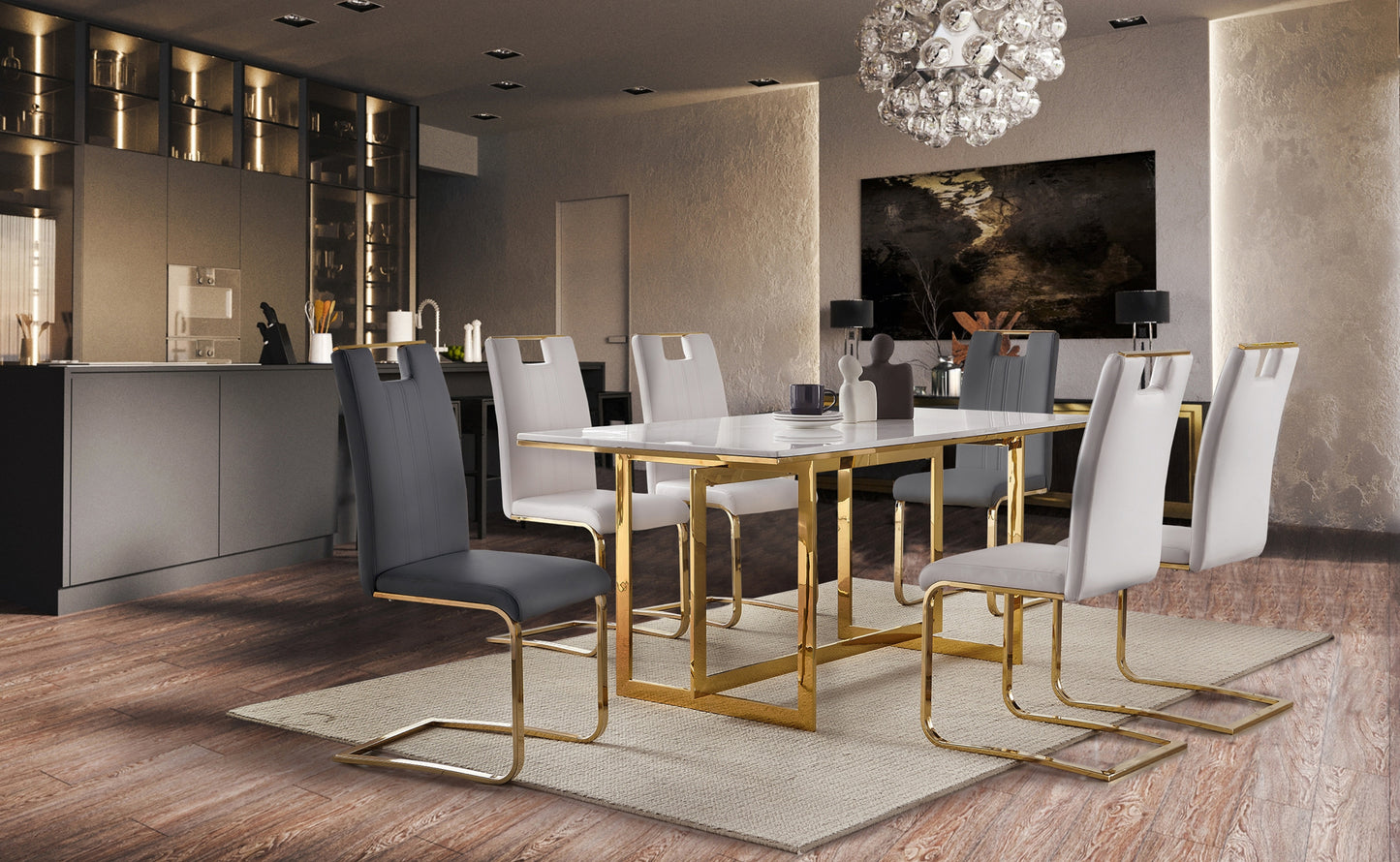 Marble Top Dining Set 7 pc golden legs Model 7451 Two colors Chairs option Toronto Stocks