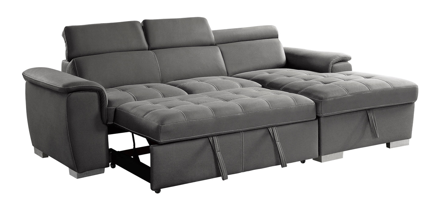Sectional with Adjustable Headrests, Pull-out Bed and Right Chaise with Hidden Storage model 8228GY Toronto Stocks