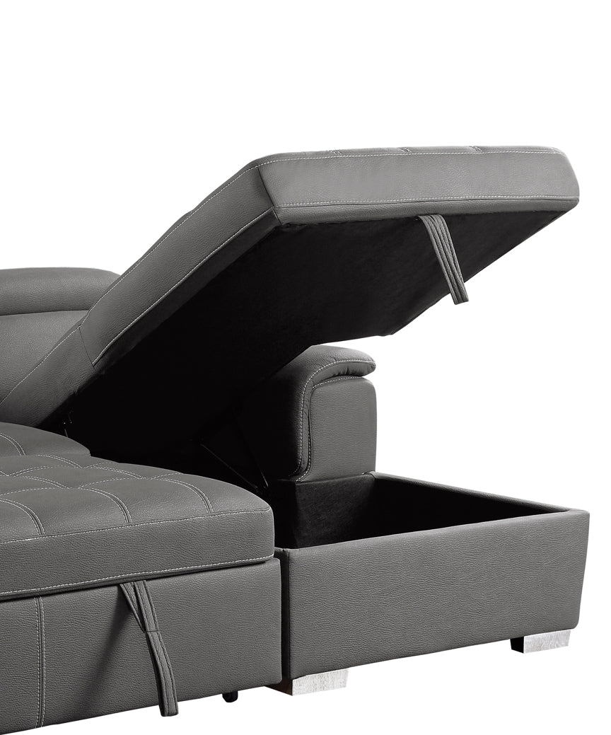 Sectional with Adjustable Headrests, Pull-out Bed and Right Chaise with Hidden Storage model 8228GY Toronto Stocks