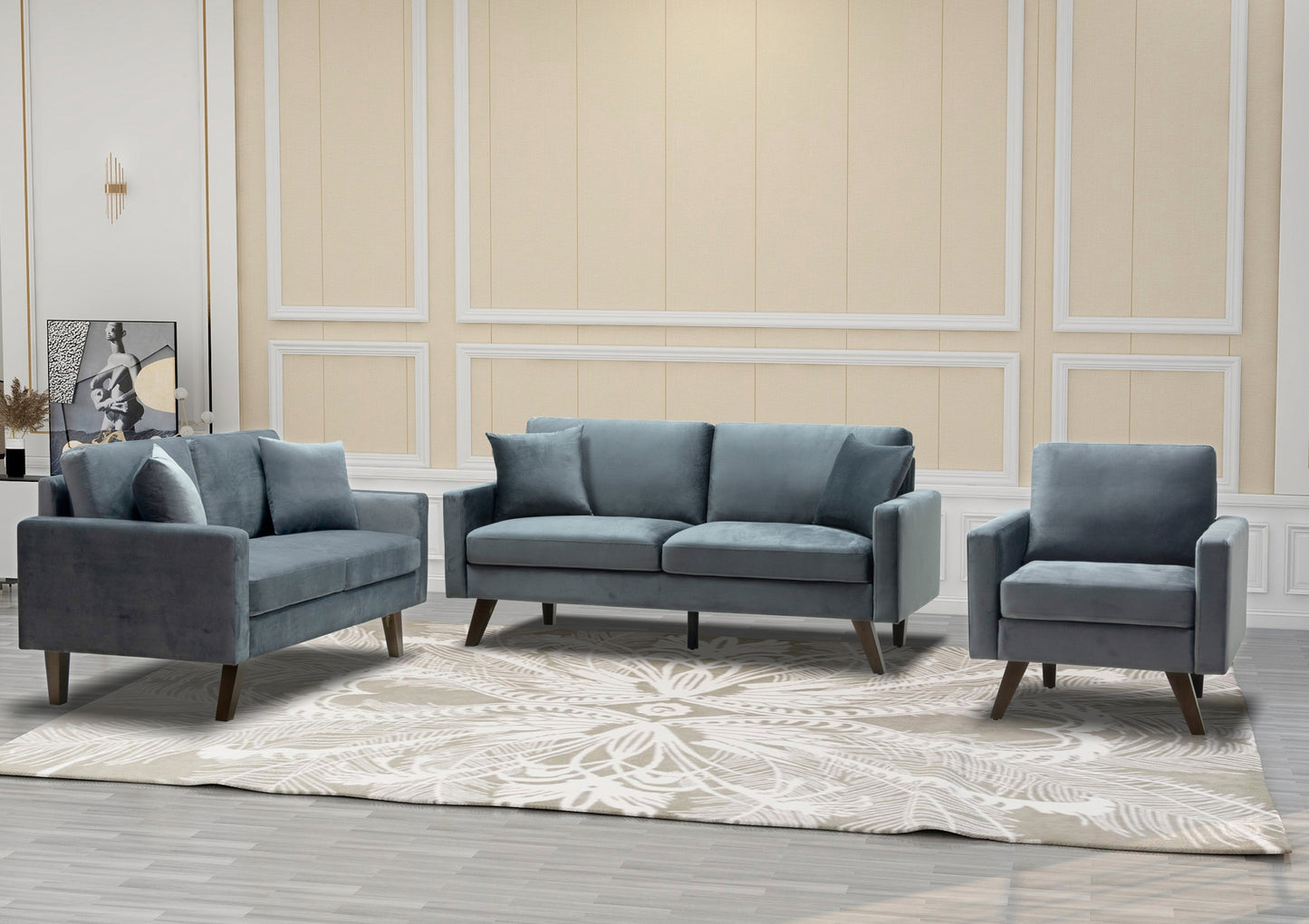 Velvet Fabric Sofa / Love Seat / Chair Model 9044VGY Toronto Stocks