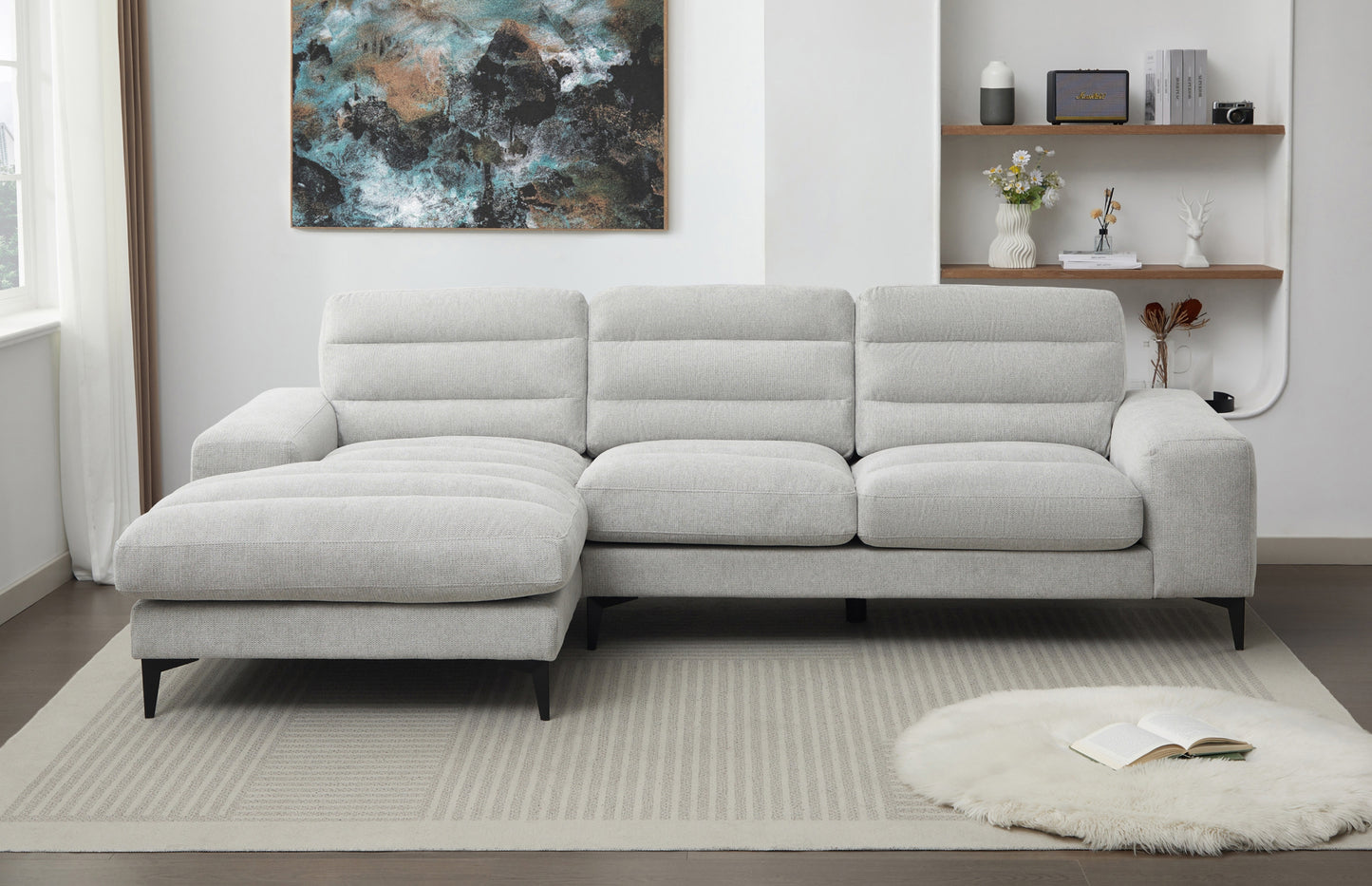 Show Deal Sectional fabric model 99084LGY right/left chaise options