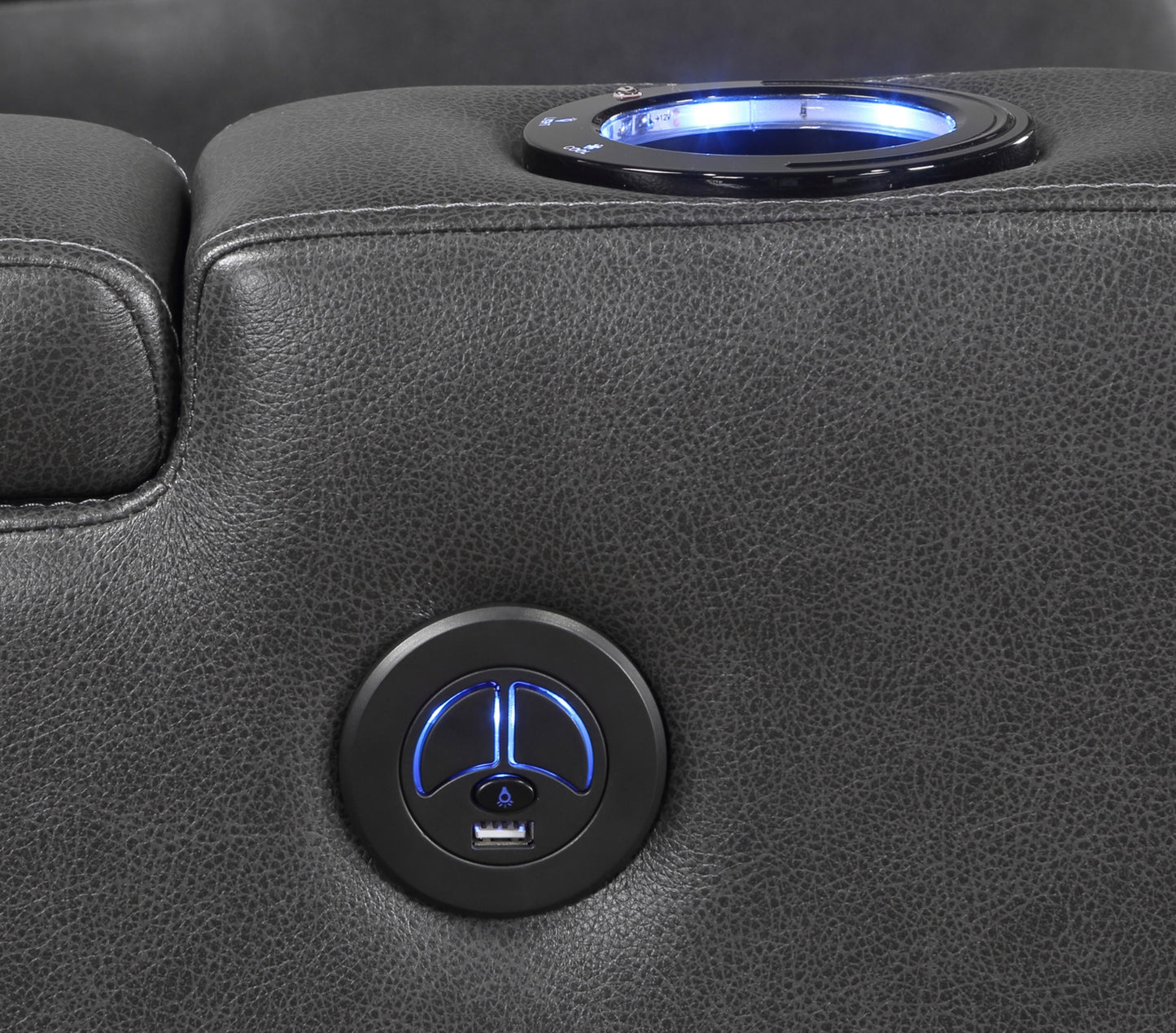 Model 98522GRY-1PW Power Reclining Chair with Wireless Charger, Cooling Cup-Holder, Storage Arms, Speakers, LED Light & USB Port. Toronto Stocks