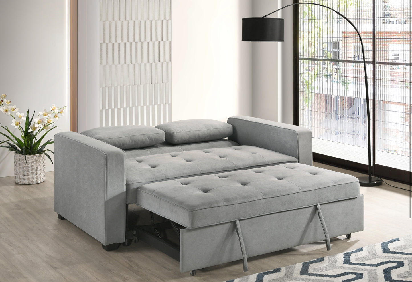 Model 99025LGY-3CL Sofa Bed with 2 Pillows, Toronto Stocks