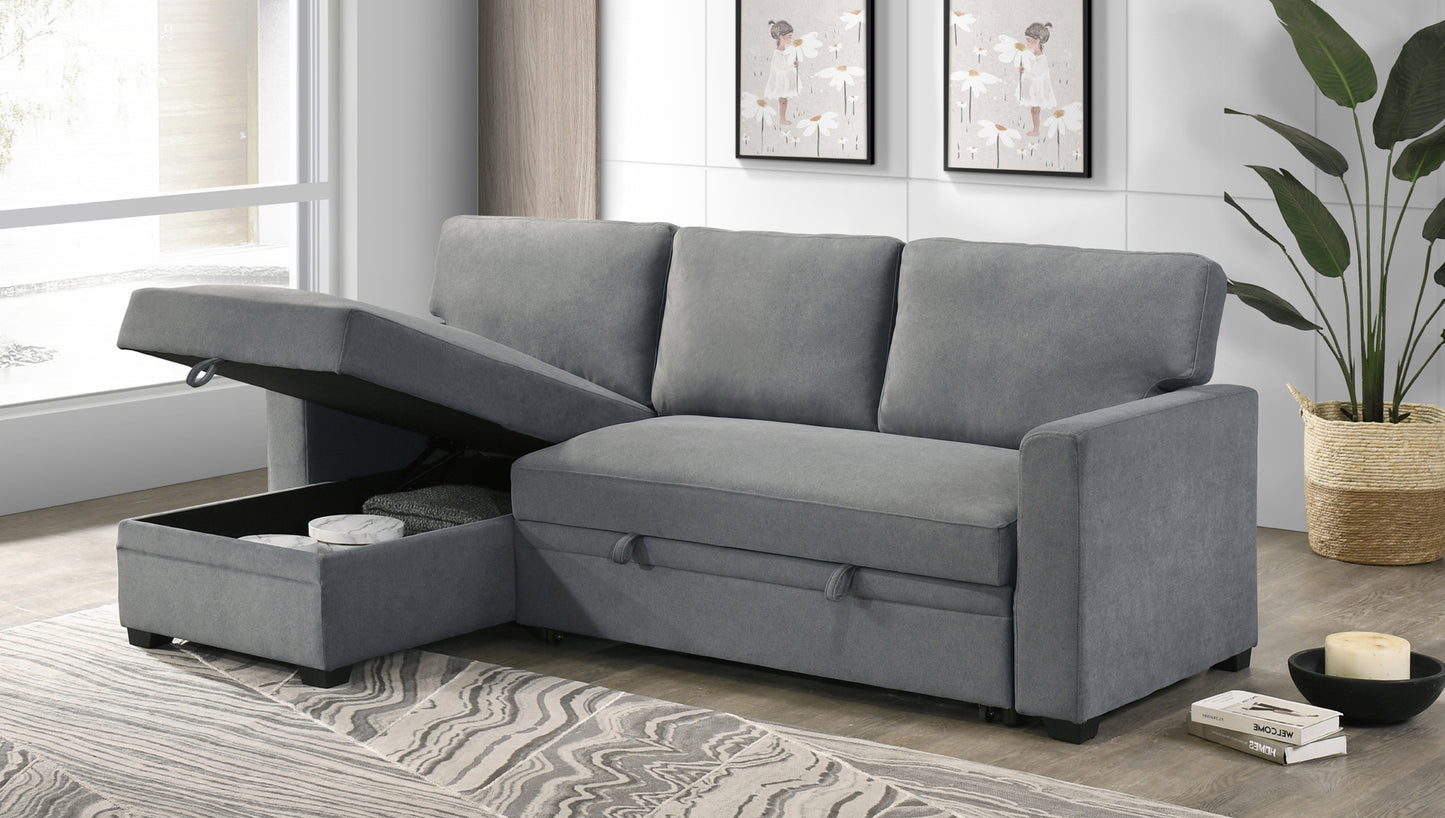 Model 99073GYSS Sectional with Pull-out Sleeper and Reversible Storage Chaise, Grey. Toronto Stocks