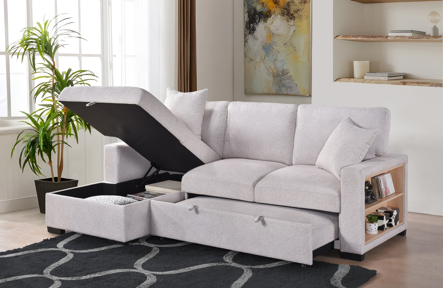 Model 99630BESSL Sectional with Pull-out Sleeper, Drop-Down Table, Bookcase Arms, 2 Pillows, & Right . Toronto Stocks