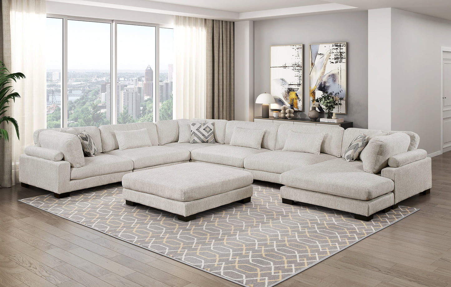 Model 9555BEG*72CR3ACVCOT 7-Piece Modular Sectional with chaise and ottoman Toronto stocks