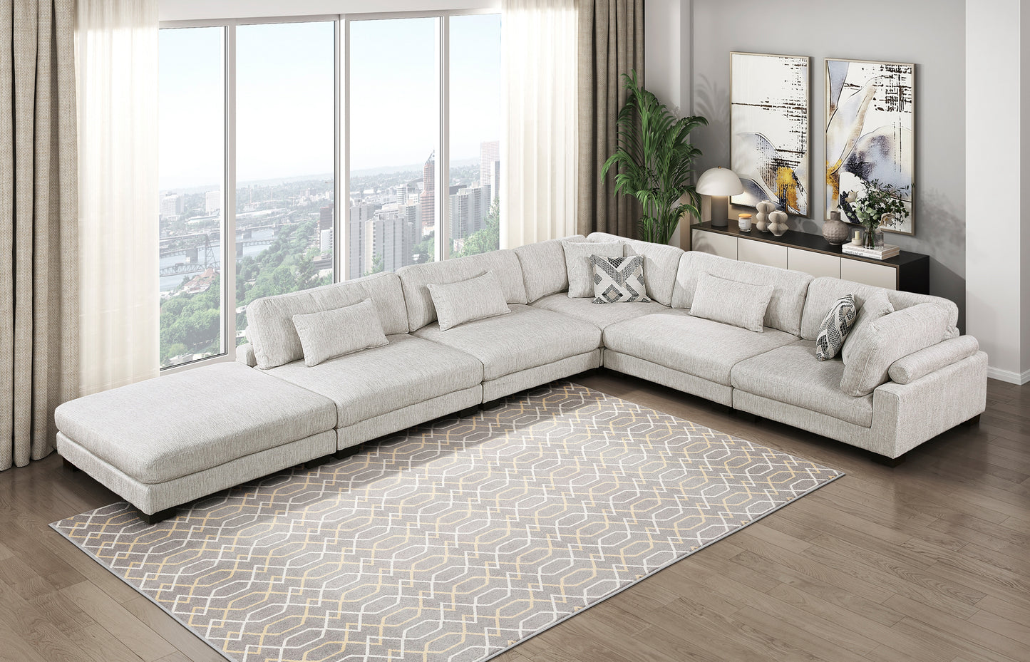 Model 9555BEG*62CR3ACOT 6-Piece Modular Sectional with Ottoman.Toronto stocks