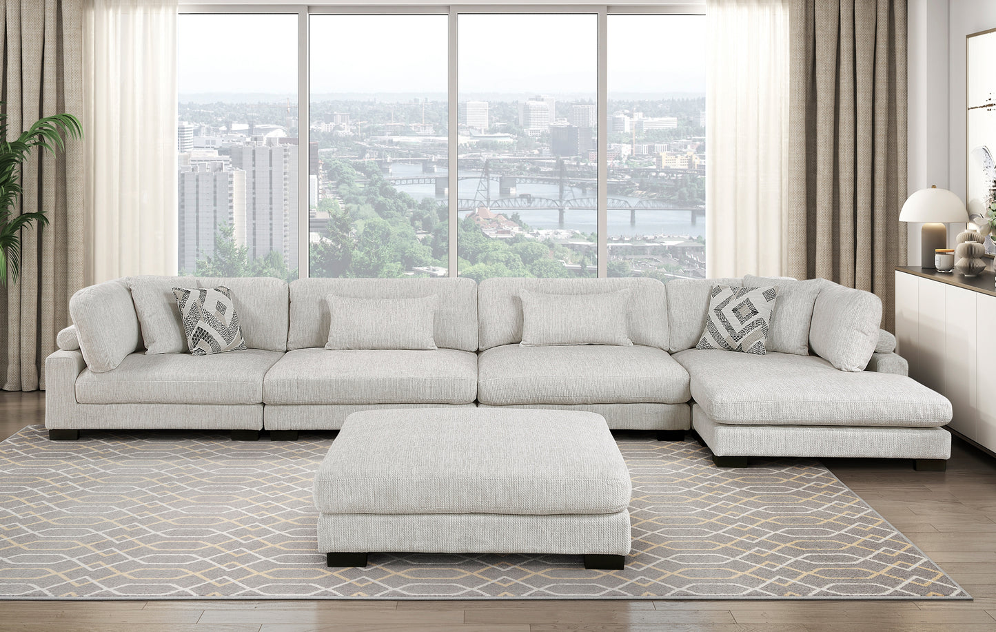 Model 9555BEG*5CR2ACVCOT 5-Piece Modular Sectional with Chaise and Ottoman .Toronto stocks