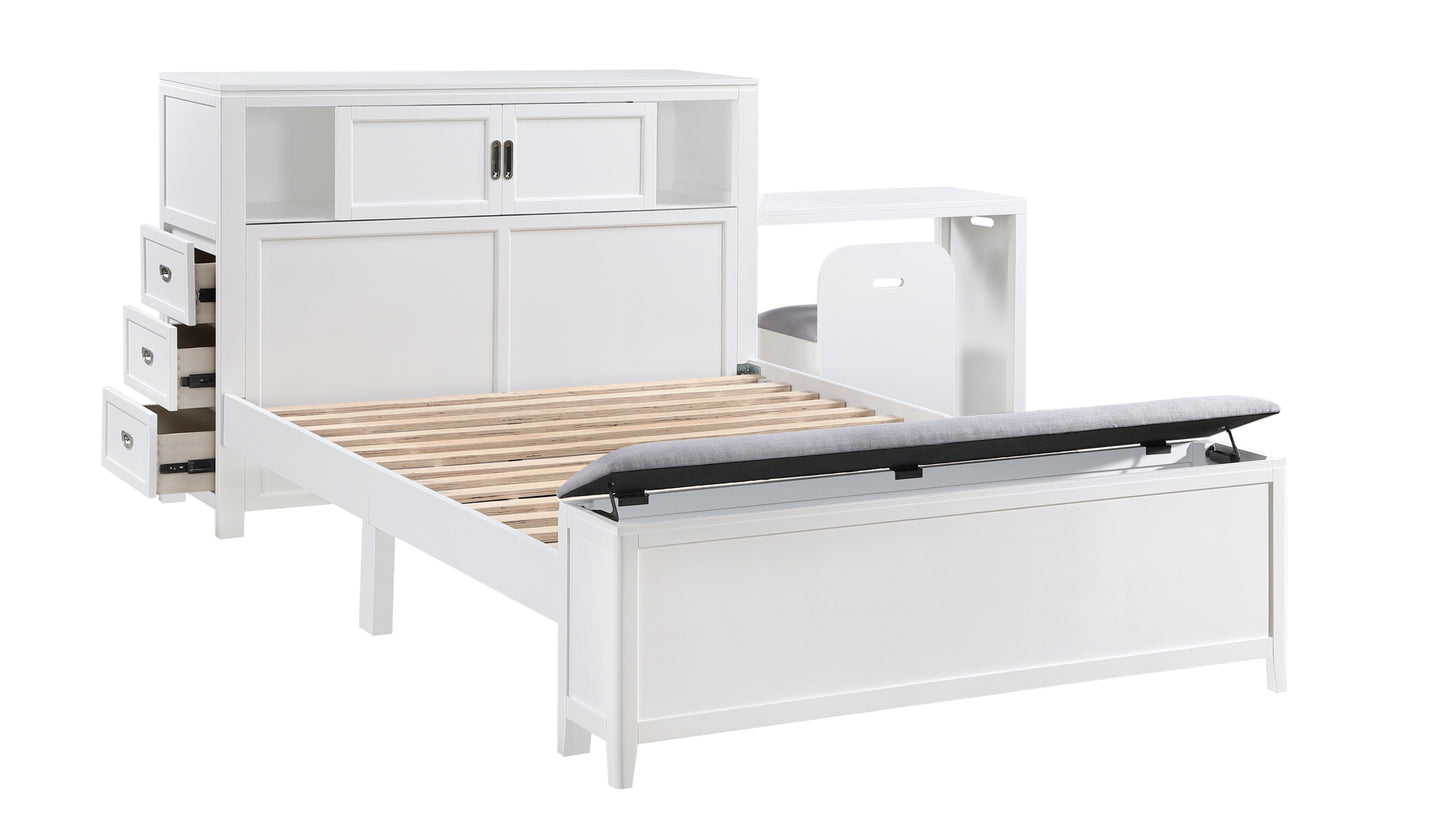 B2024WHBC Twin/Full Bookcase Platform Bed with Hidden Desk, Stool and Storage Bench .Limited Toronto Stocks