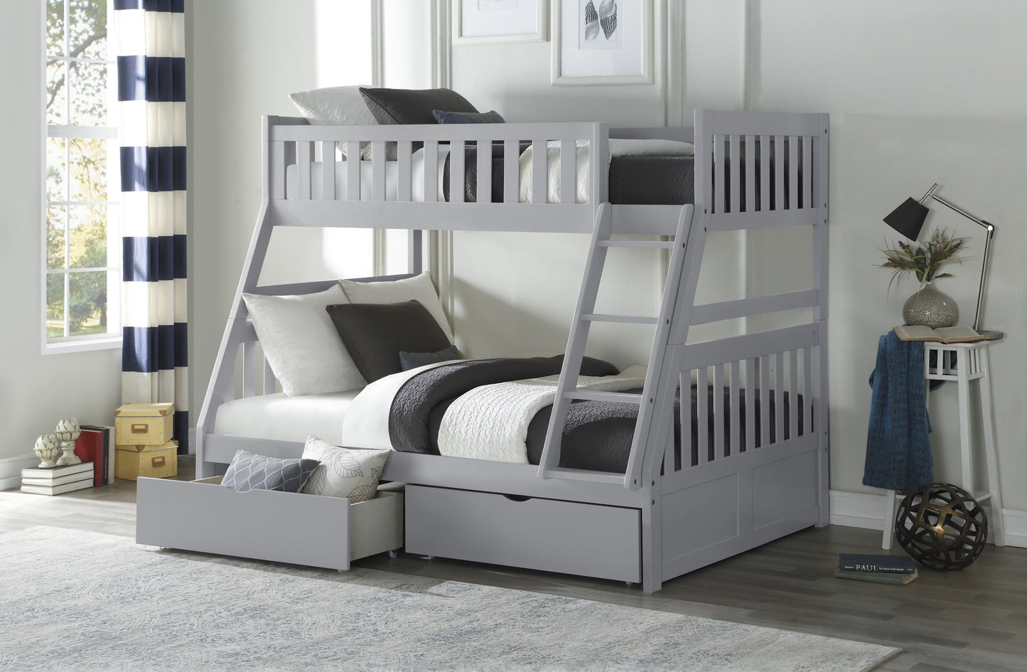 Model B2063TF Twin/Full Bunk Bed with Drawers/Trundle options . Toronto stock