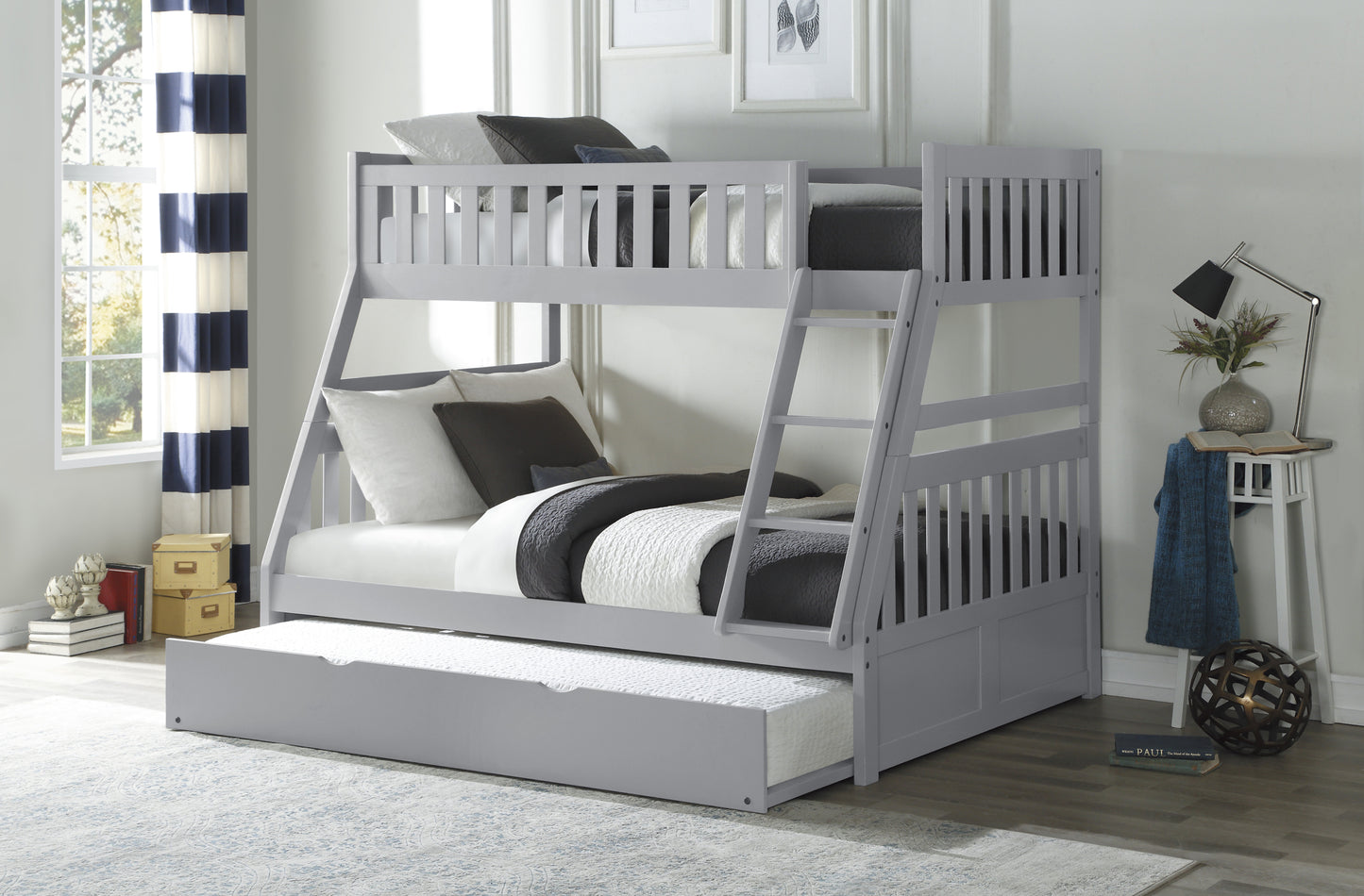 Model B2063TF Twin/Full Bunk Bed with Drawers/Trundle options . Toronto stock