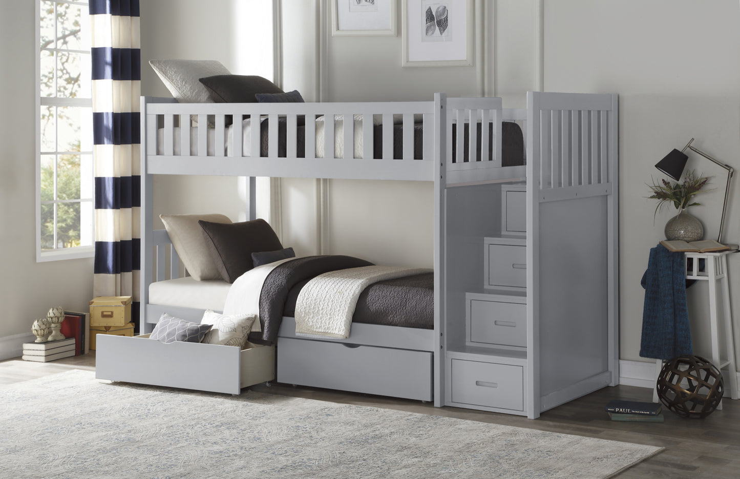 Model B2063SB Step Bunk Bed with Drawers/Trundle options . Toronto stock