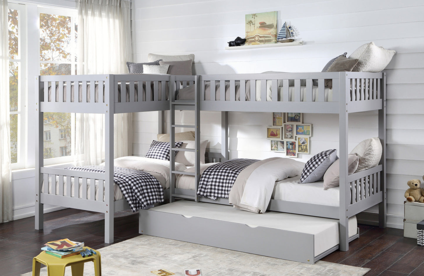 Model B2063CN Corner Bunk Bed with Drawers/Trundle options . Toronto stock
