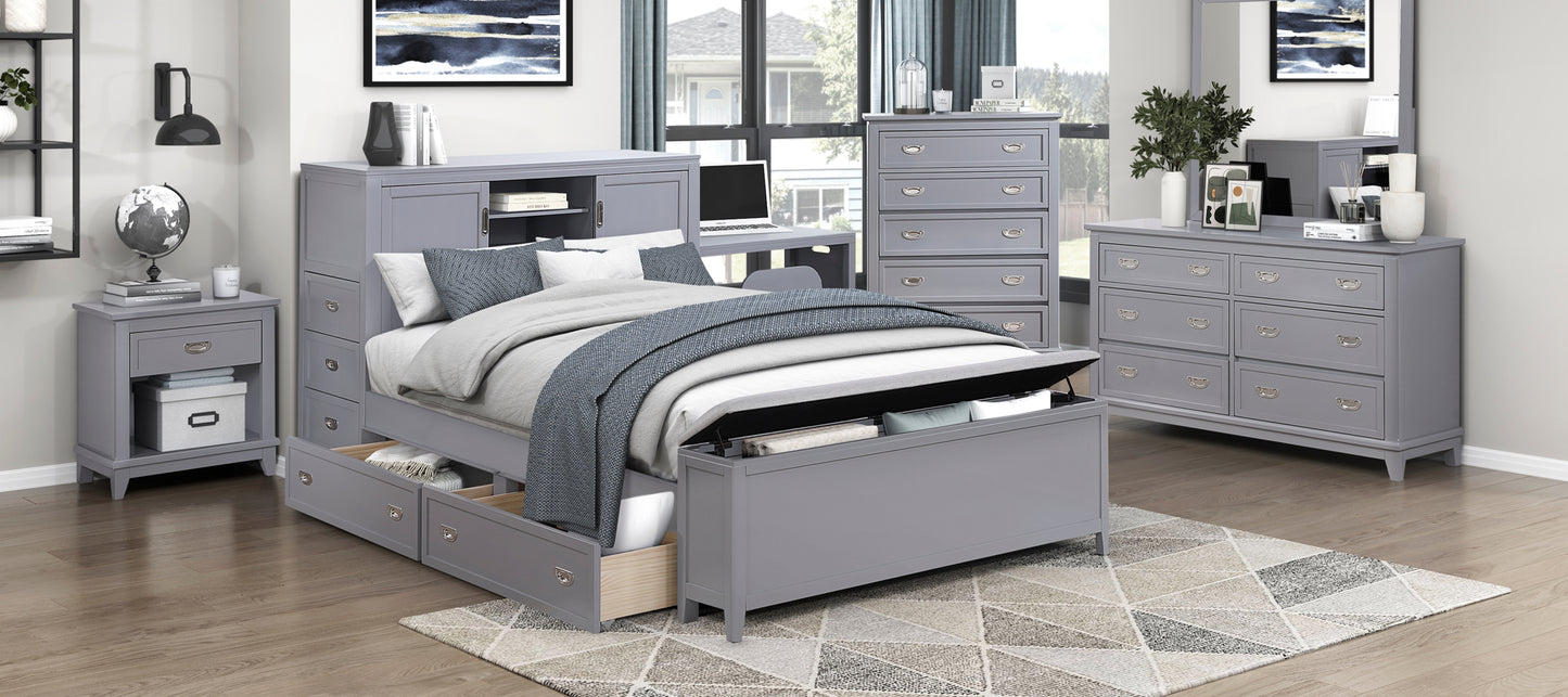 B2024GYBC Twin/Full Bookcase Platform Bed with Hidden Desk, Stool and Storage Bench .Limited Toronto Stocks