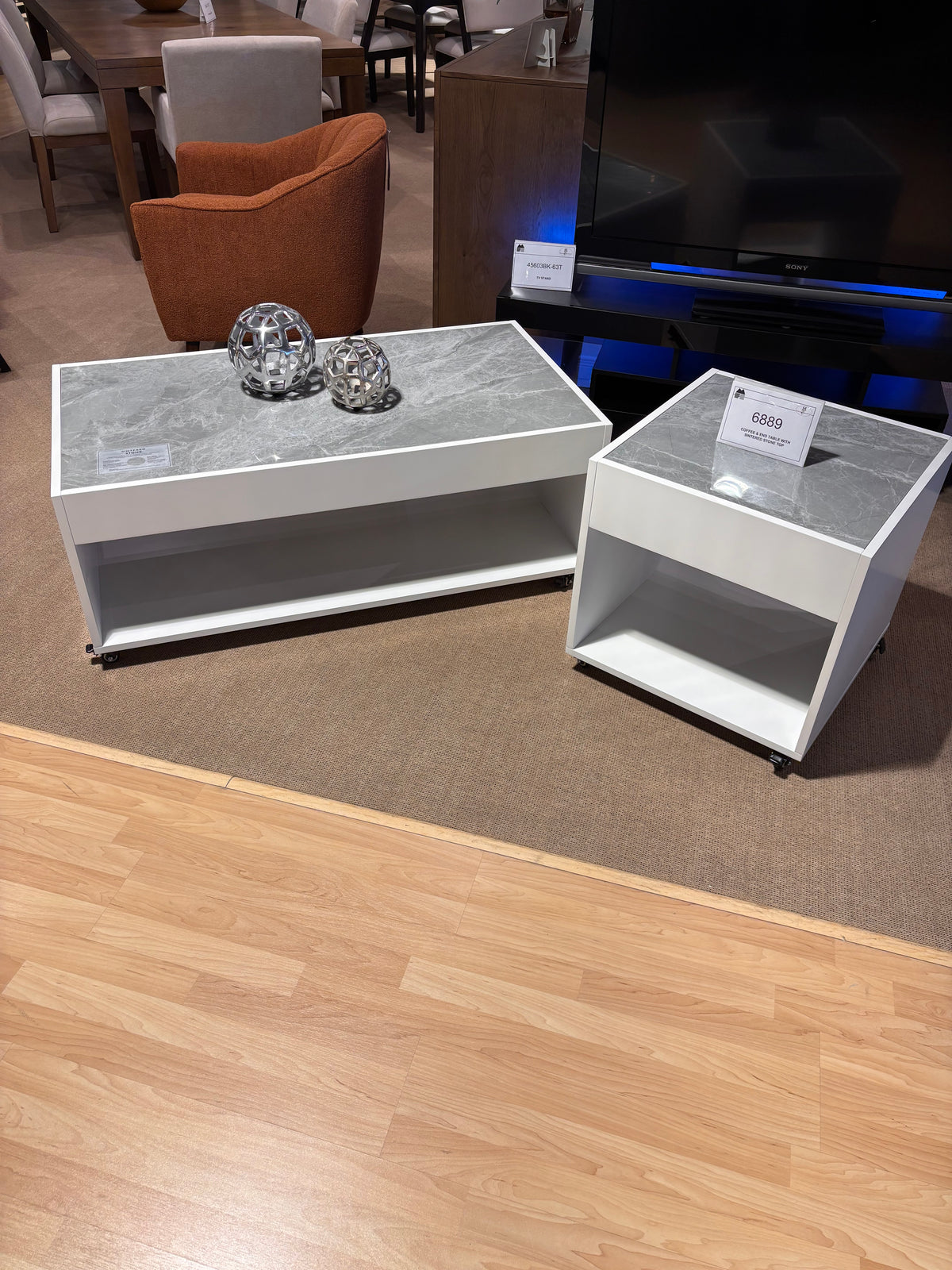 Model 6889 coffee and end table set with gray tops