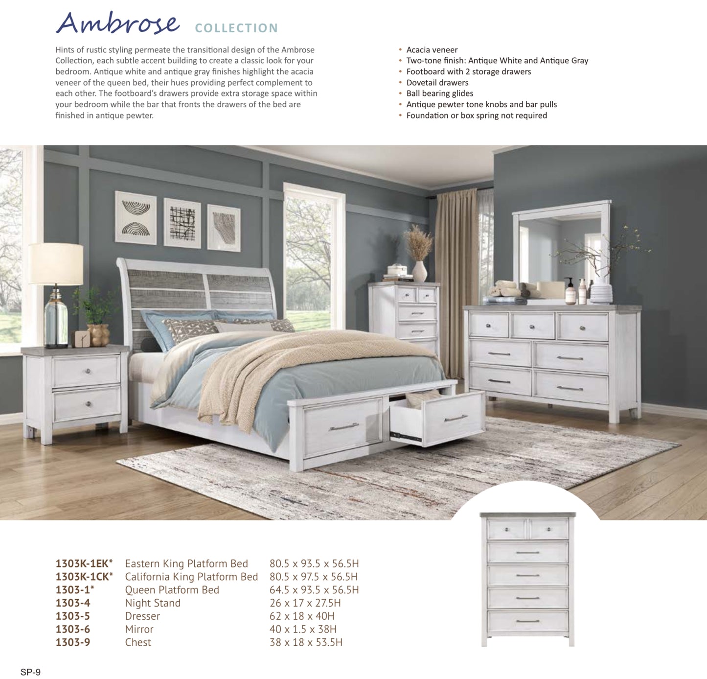 Ensemble de chambre à coucher California Stocks, modèle 1303
