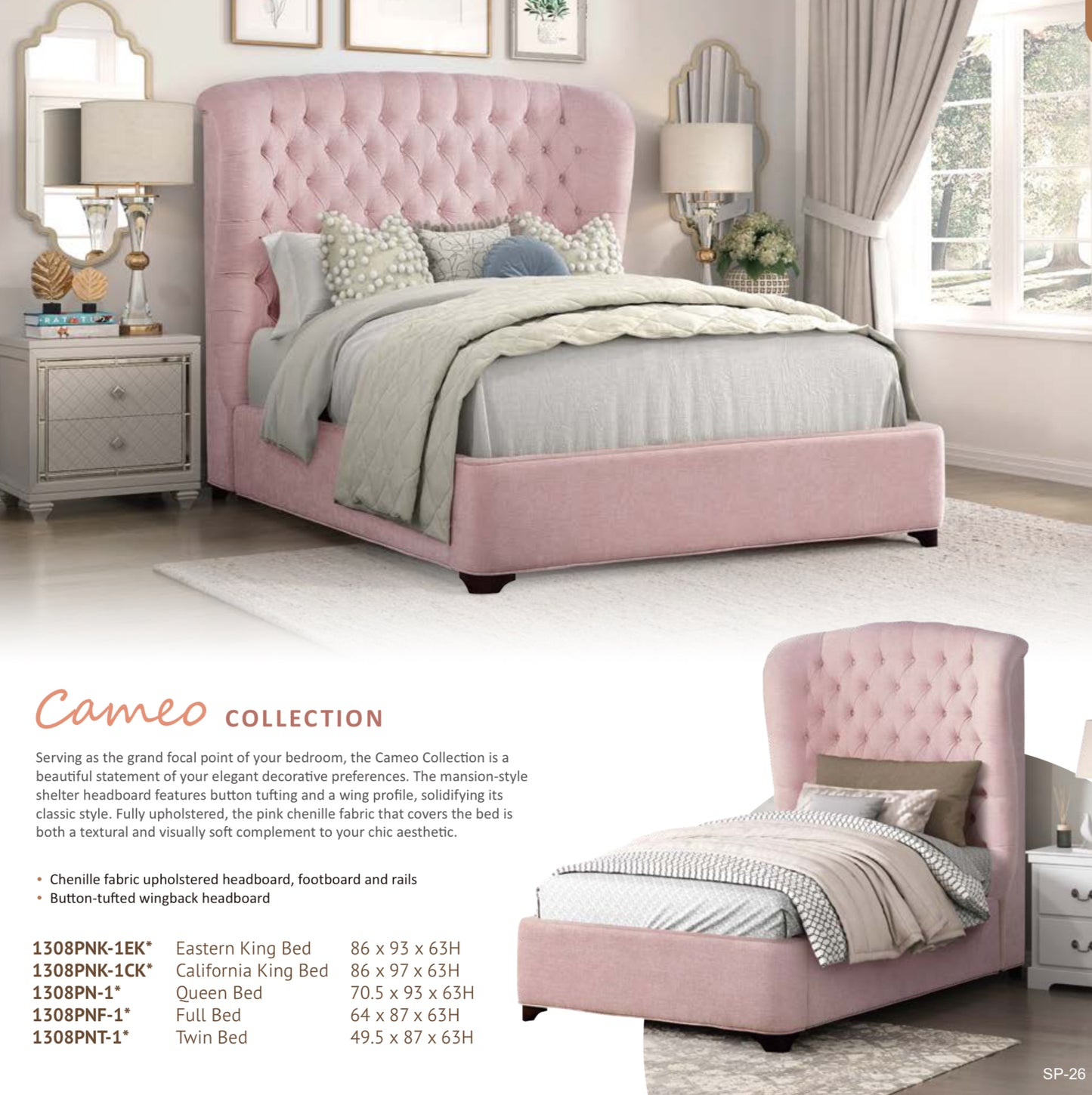 Model 1308PN Queen/King/Full/Twin Size Bed California Stocks