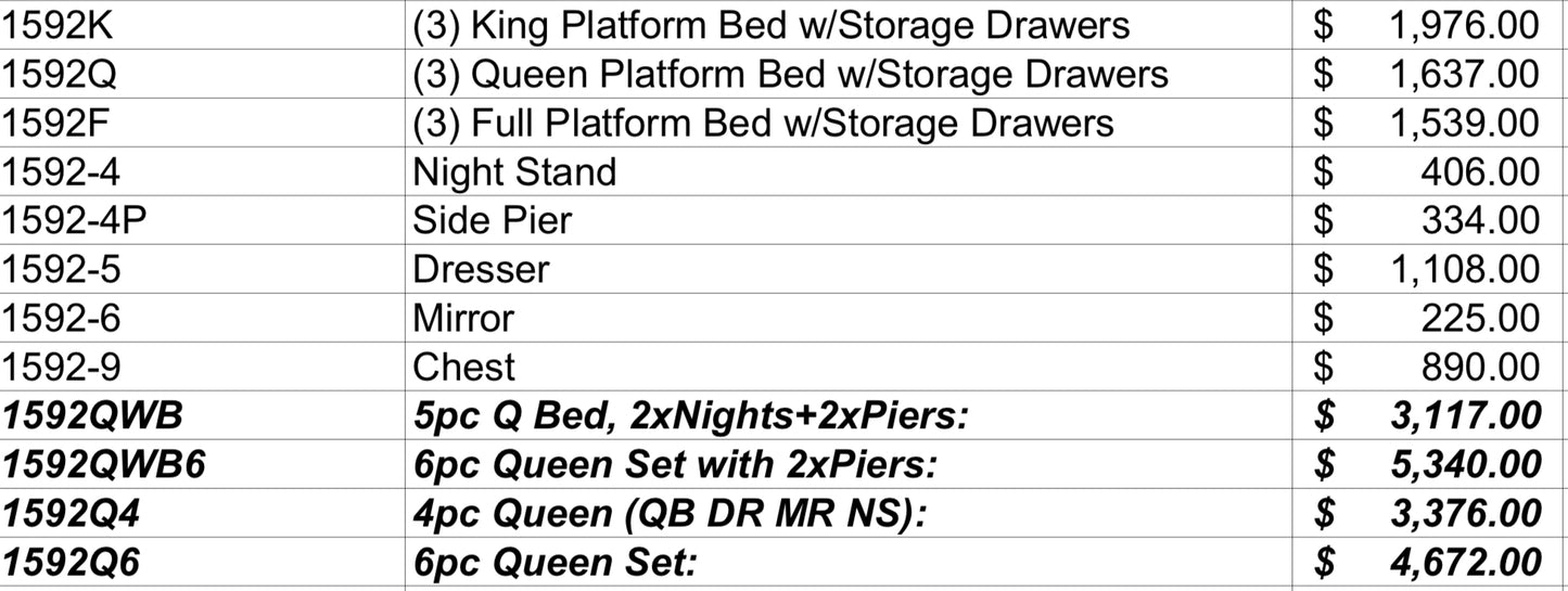 Model 1592 California Stocks Bedroom Set
