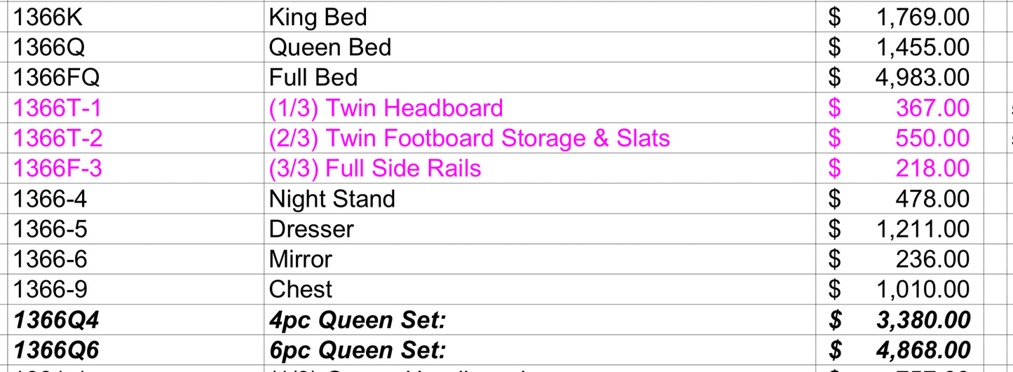Model 1366 California Stocks Bedroom Set