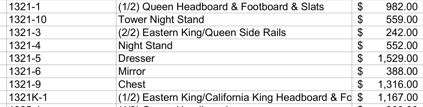 Model 1321 Panel California Stocks Bedroom Set