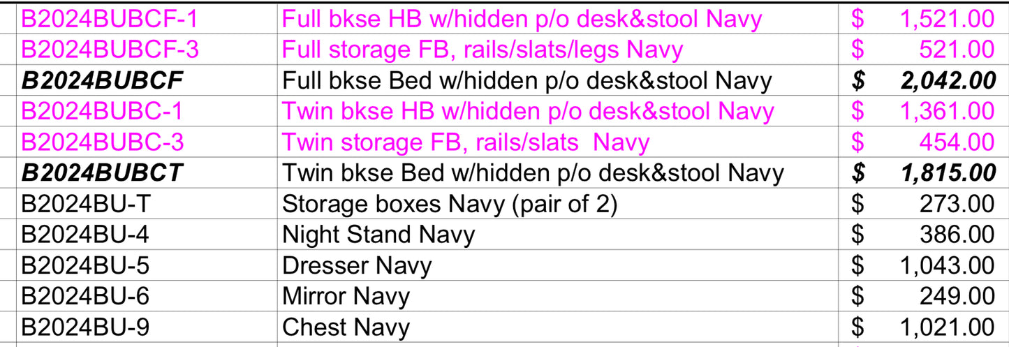 Model B2024BU Twin/Full Size Bed Toronto/California Stocks