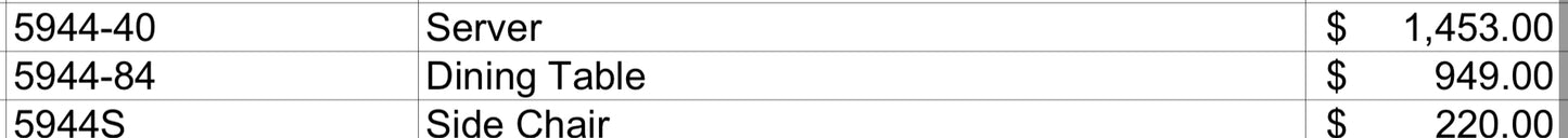 Model 5944 Dining Set California Stocks