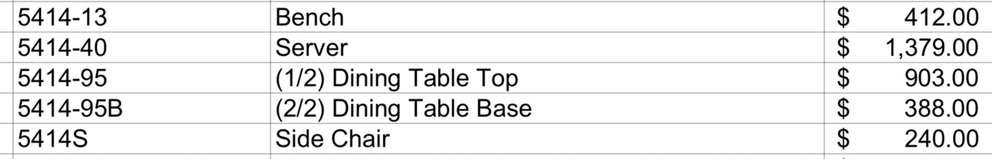 Model 5414 Dining Set California Stocks