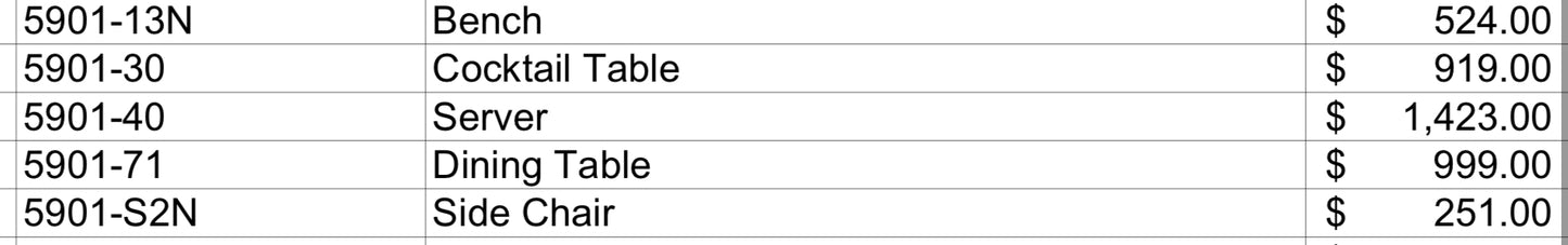 Model 5901 Dining Set California Stocks