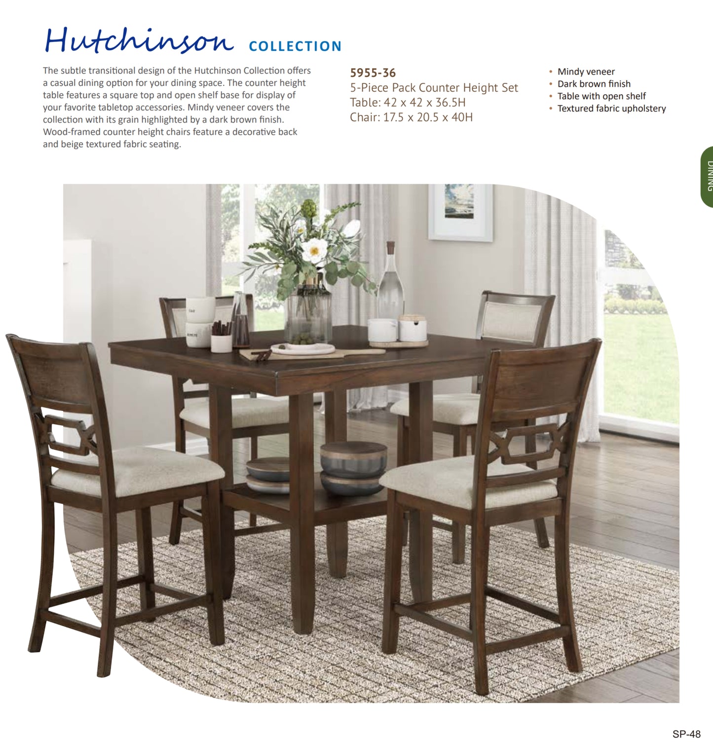 Model 5955-36 5-Piece Pack Counter Height Set California Stocks
