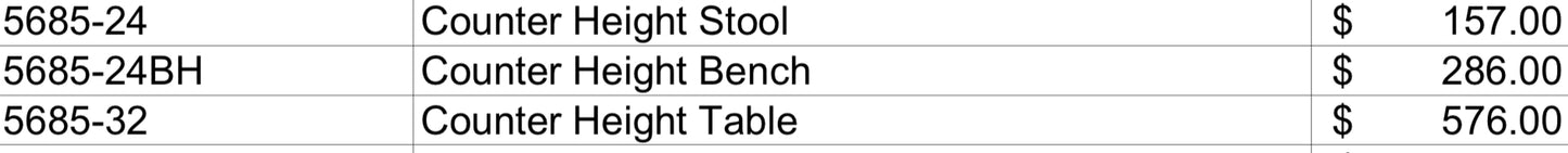 Model 5685 Counter Height Set California Stocks