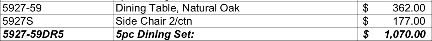 Model 5927 Dining Set Toronto/California Stocks