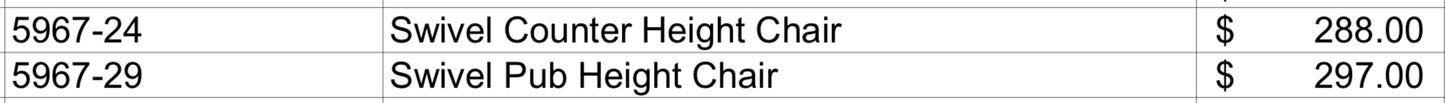 Model 5967-24/29 Swivel Counter/Pub Height Chairs California Stocks