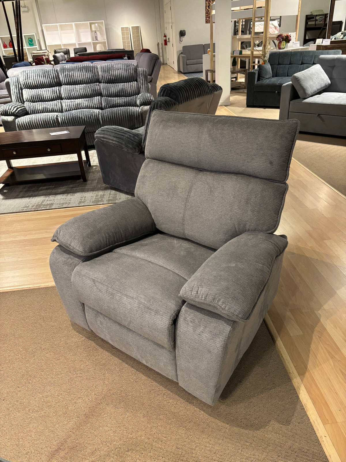 Model 99077P grey fabric power recliner sofa, alternate view