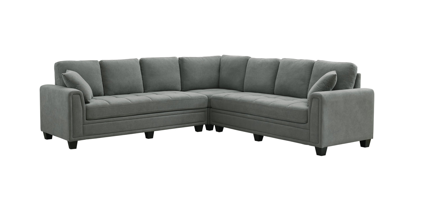 NEW arrival Model 99089GYSS 3-piece Corner Sectional with 2 Pillows, Grey Chenille