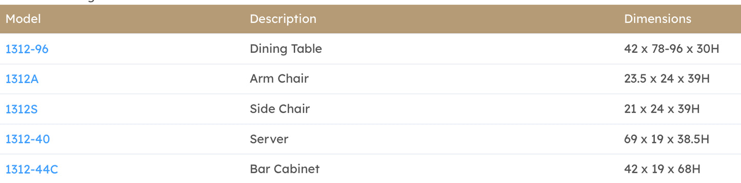 Model 1312-96 Dining Set California Stocks