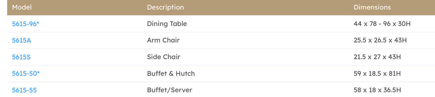 Model 5615 Dining Set California Stocks