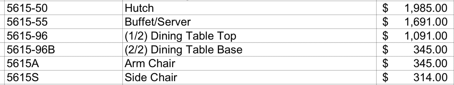 Model 5615 Dining Set California Stocks