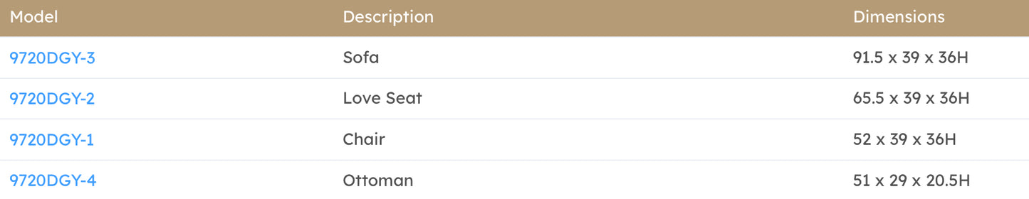 Model 9720DGY Fabric Sofa Set California Stocks