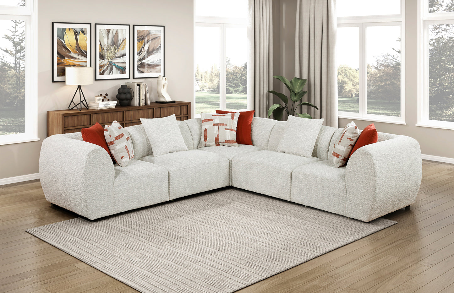 Model 9669CN 3 CR+2 AC Fabric Modular Sectional Sofa California Stocks