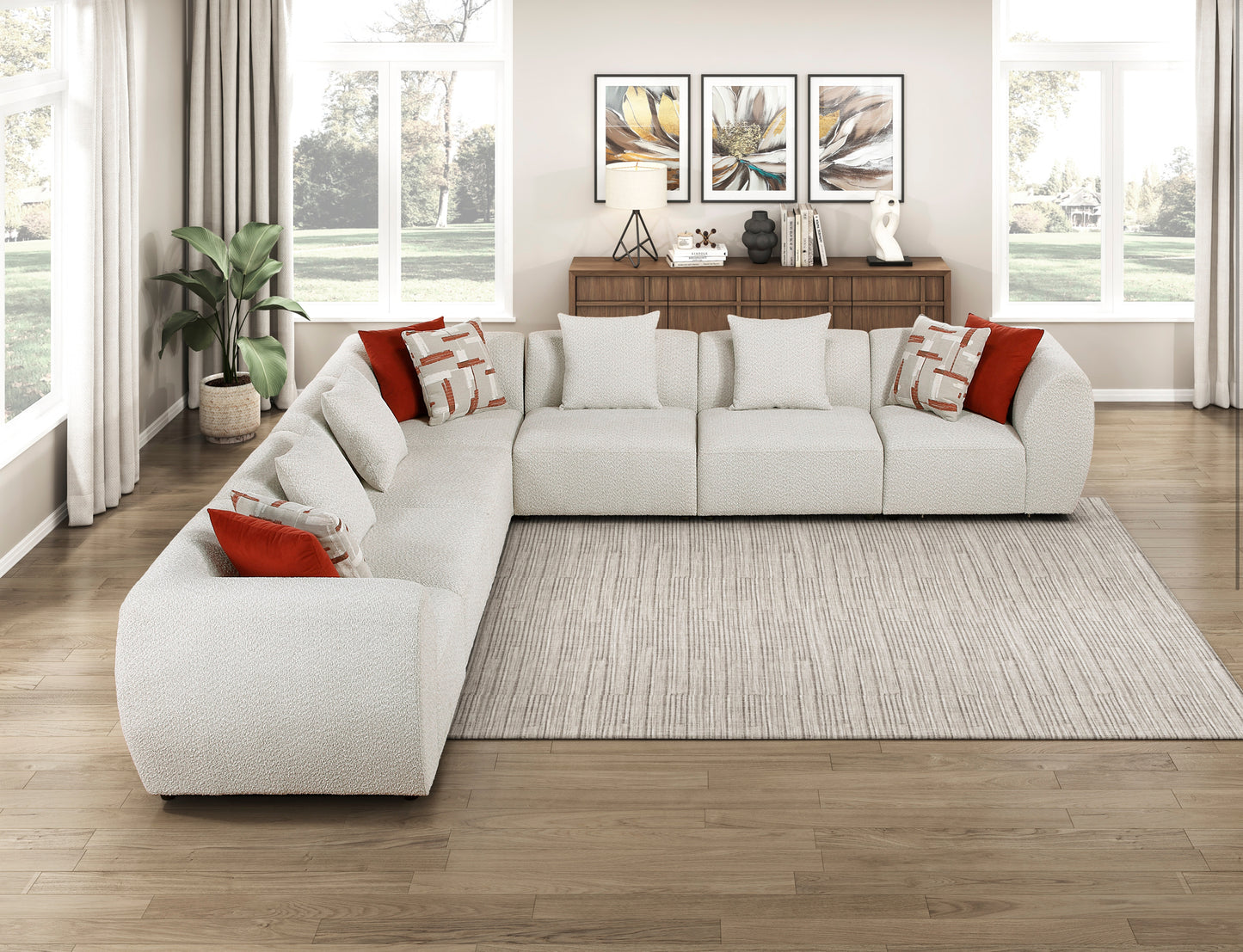 Model 9669CN 3 CR+4 AC Fabric Modular Sectional Sofa California Stocks