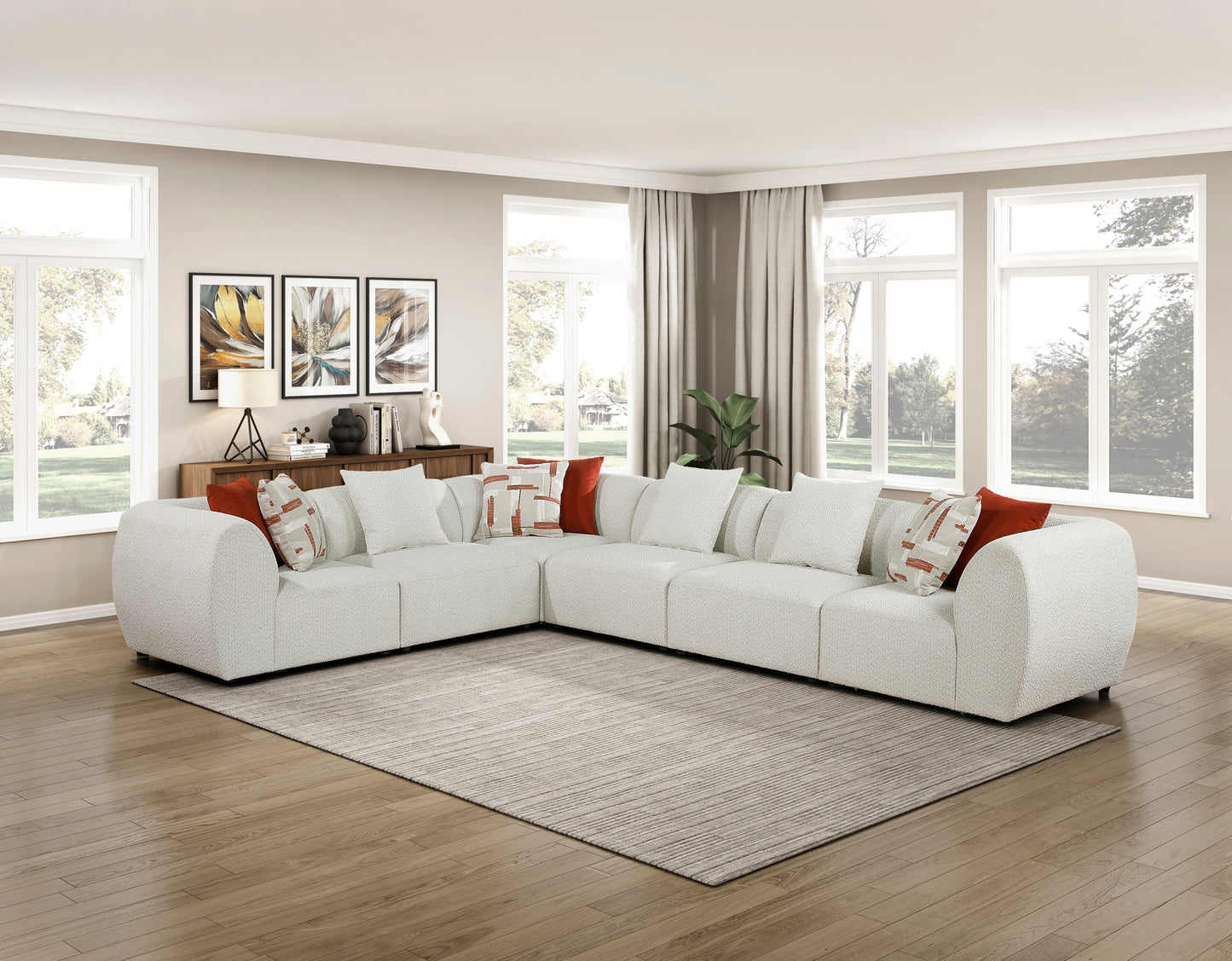 Model 9669CN 3 CR+3 AC Fabric Modular Sectional Sofa California Stocks