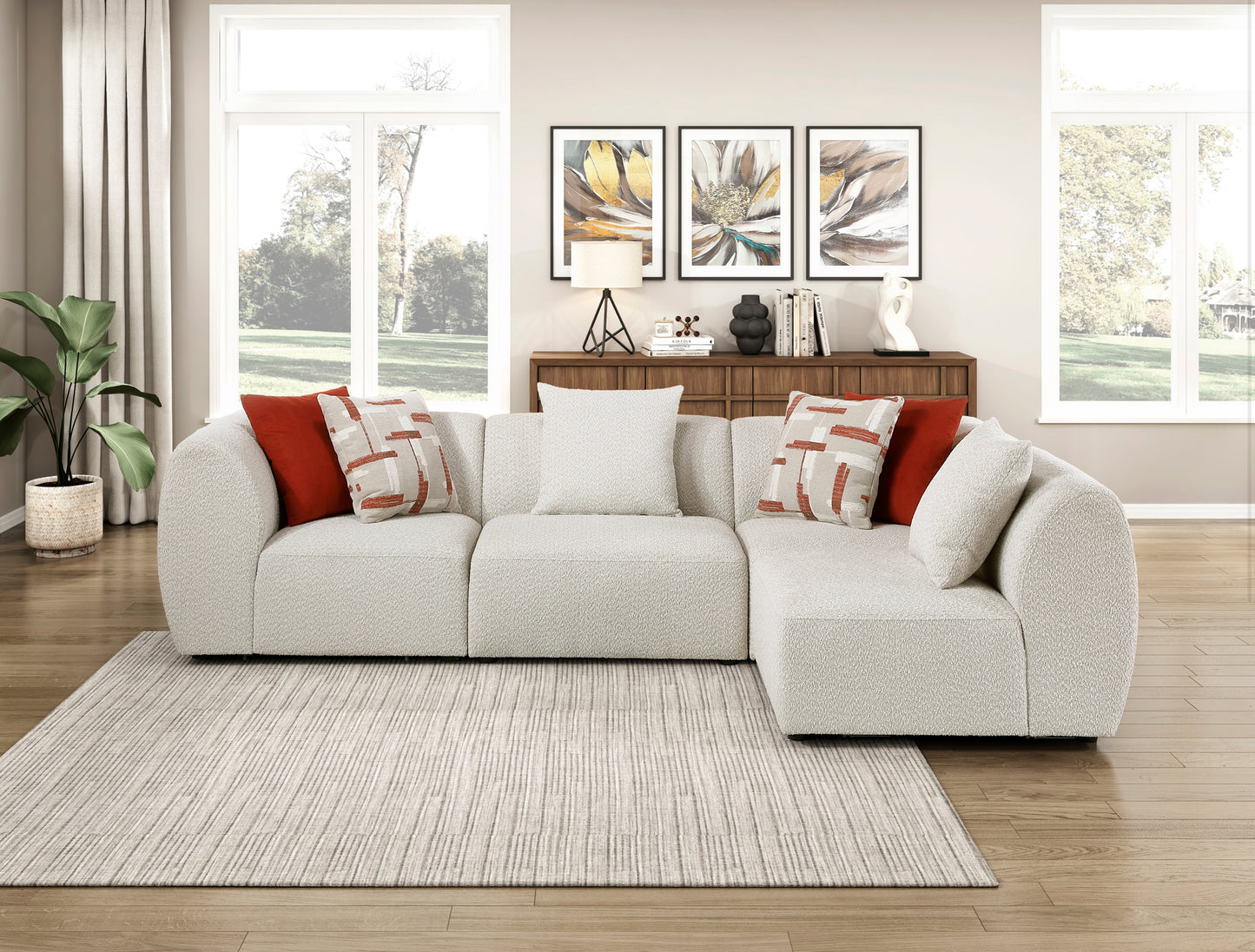 Model 9669CN 2 CR+2 AC Fabric Modular Sectional Sofa California Stocks