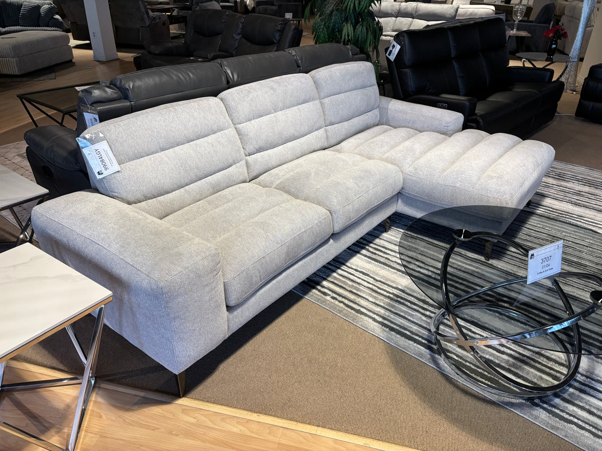 Model 99084LGY light grey fabric sectional with opposite-side chaise