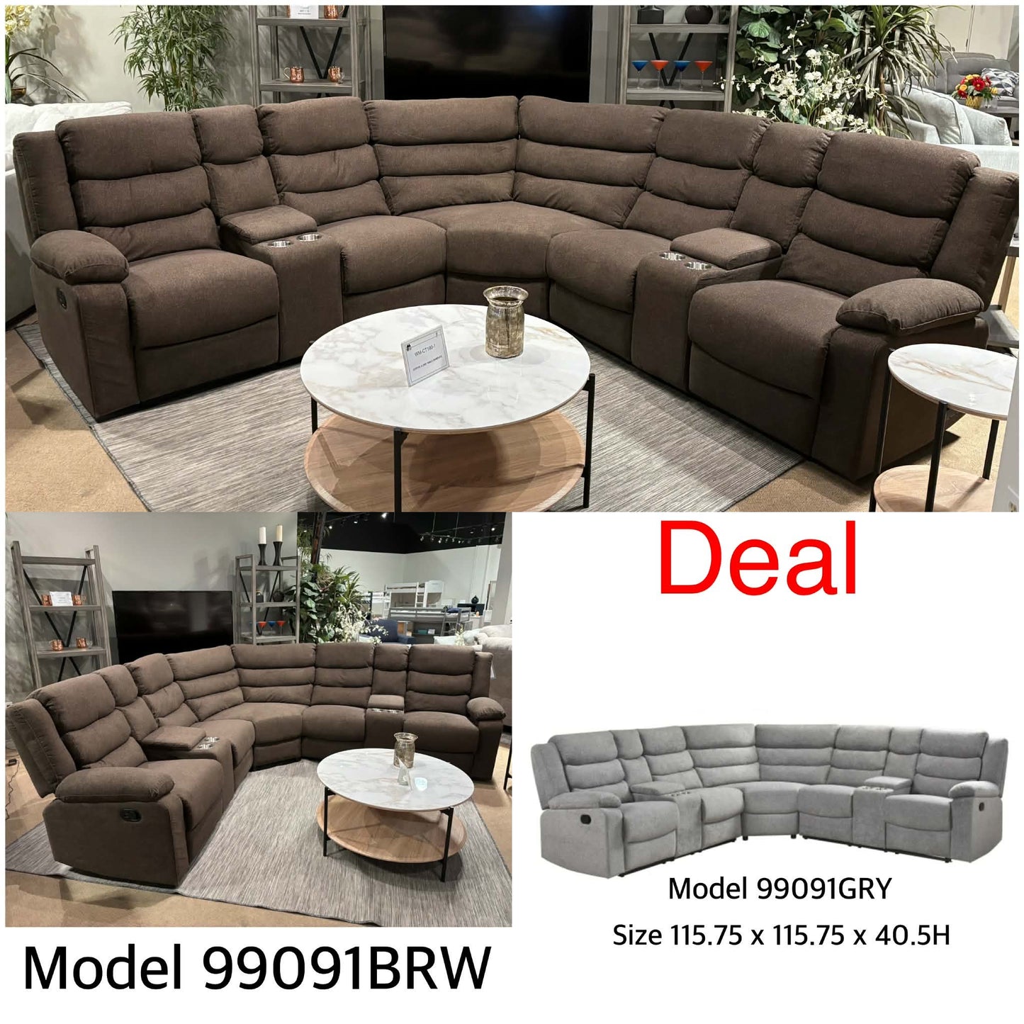 Fabric recliner corner Sectional Model 99091GRY/BRW