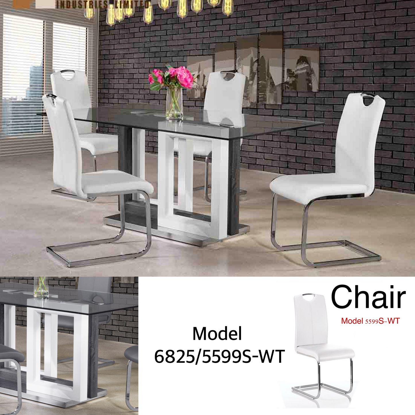 Tempered Glass Top Modern Dining Set 5/7 pc 6825/5599S-WT