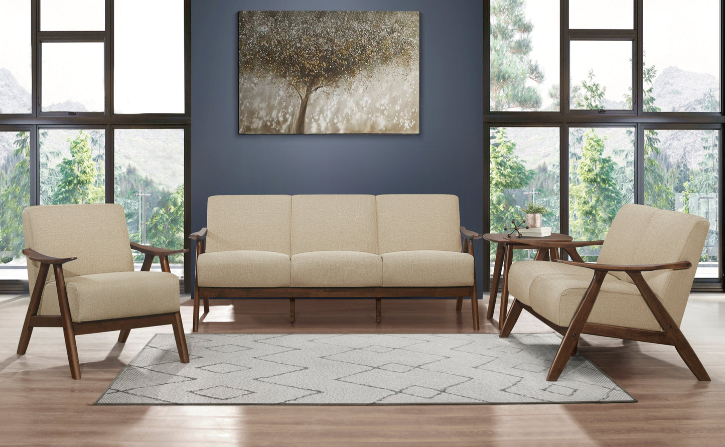 Contemporary Modern Fabric Wooden Sofa Set 1138BR Toronto Stock