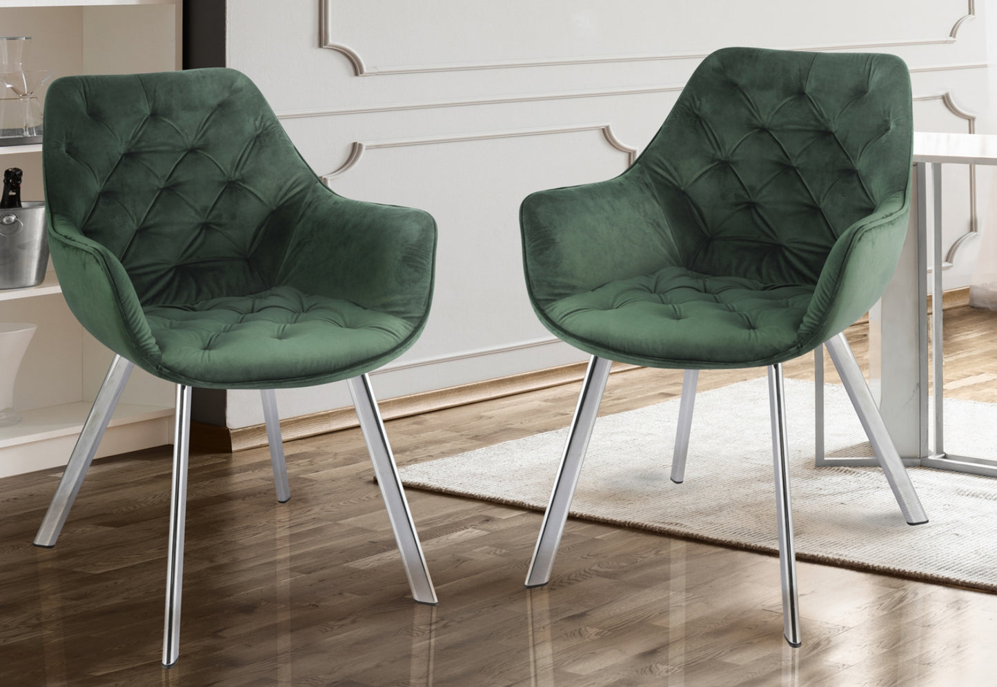 Modern Velvet Dining Chair 1322 Green with Gold/Chrome Legs Limited Stocks Toronto