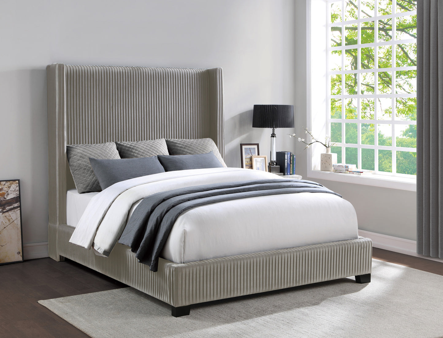 High Headboard Transitional Design Velvet Queen/King/Full Bed 1547TP Toronto/Vancouver Stocks